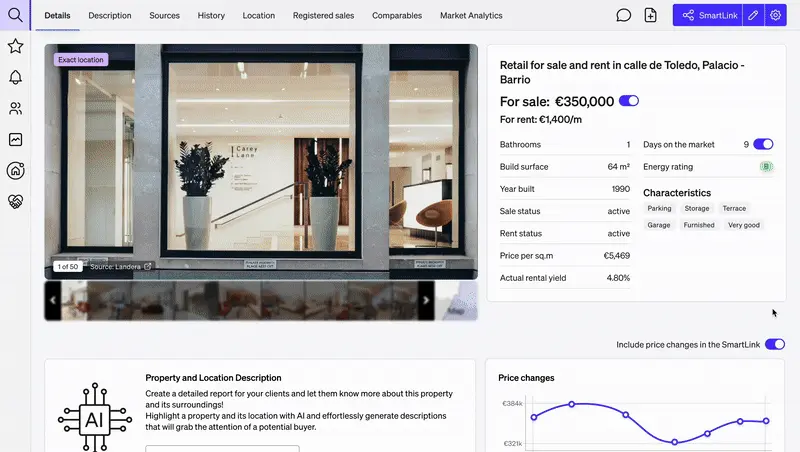 CASAFARI for Business Expansion provides detailed reports filled with complete property data and location intelligence, to help franchises and multi-site companies select high-performing locations faster.